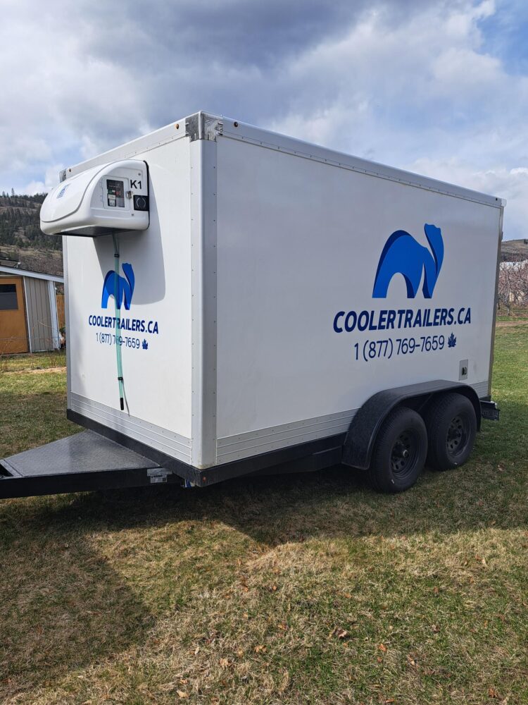 7x16HD Refrigerated Trailer. Cool or Freeze. 6000lb payload, 110V 15A, 0 F (-18C) capable, Holds 4 pallets.