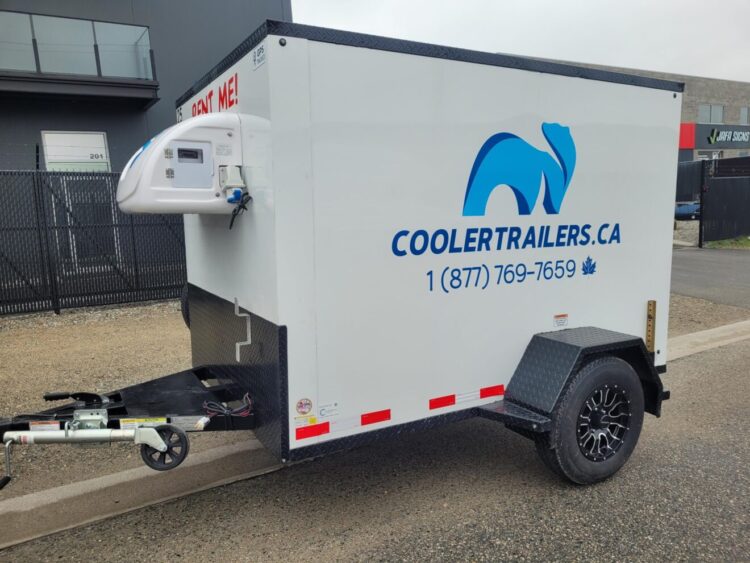 5×8 Micro Refrigerated Trailer. Cool or Freeze. 110V 15A, 0 F (-18C) capable, 1200lb Payload, Holds 2 pallets.