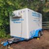 7×12 Refrigerated Trailer. Cool or Freeze, 4000lb payload, 110V 15A, 0 F (-18C) capable, Holds 3 pallets.