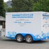 7×12 Refrigerated Trailer. Cool or Freeze, 4000lb payload, 110V 15A, 0 F (-18C) capable, Holds 3 pallets.